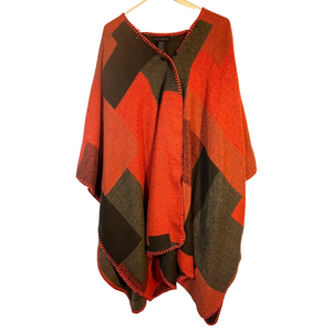 Steve Madden Women Poncho Red Black Plaid Cozy Layering Fall Cottage Western